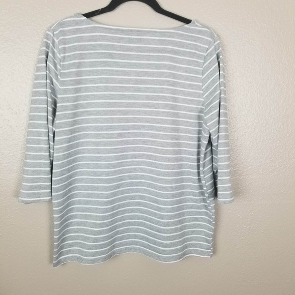 Onque Gray/White Striped 3/4 Sleeve Top XL - Picture 3 of 4